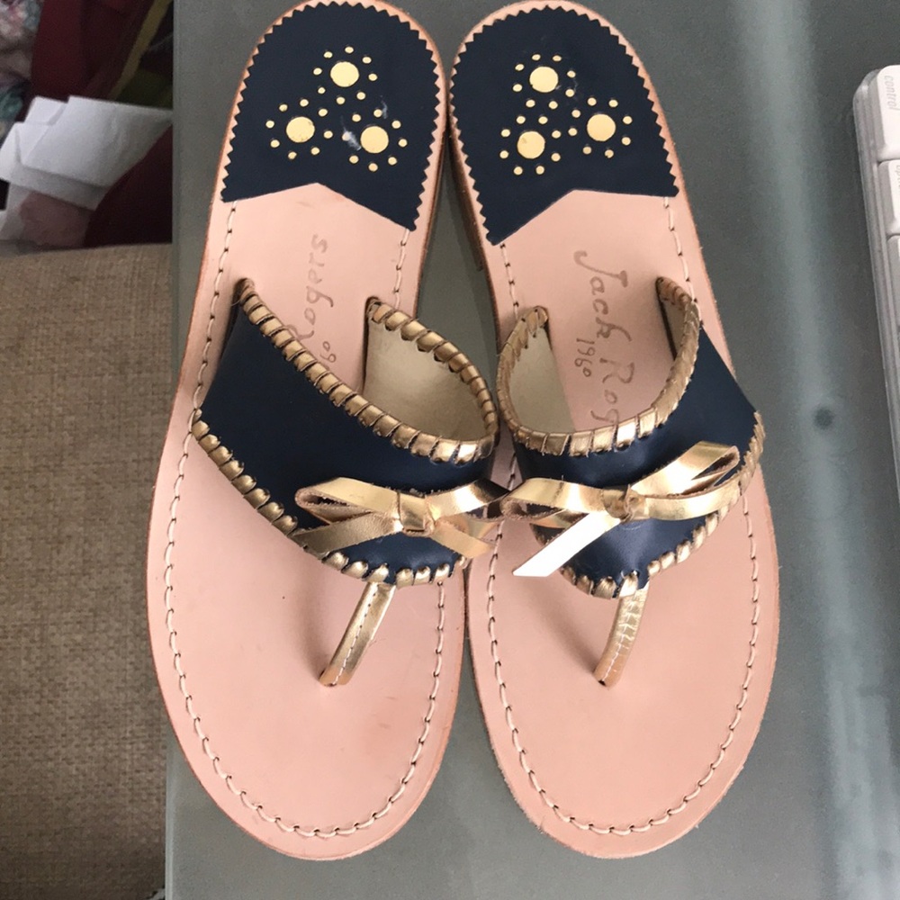 Navy and gold Jack Rogers sandals